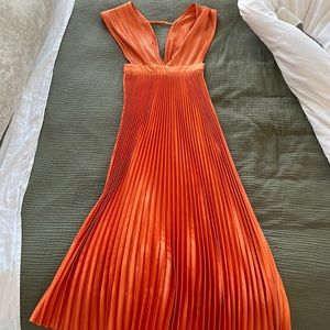 L'IDEE Gala Deep-V Pleated A-Line Maxi Dress Tangelo 6AU/2US(XS)